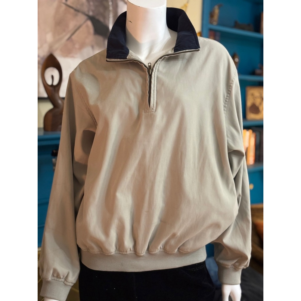 Lady Divots Pullover Jacket Size L Beige and Navy